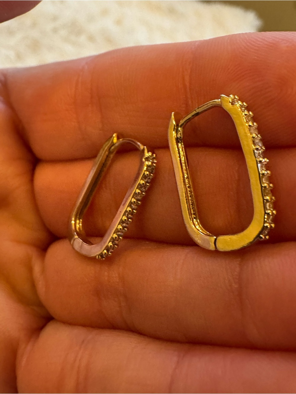 Set of 2 Gold Tone Pave Huggie Hoop Earrings - Picture 3 of 6